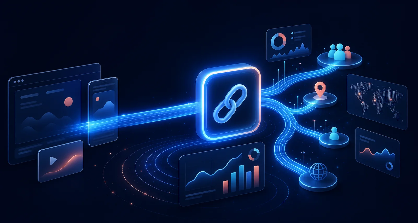 A smart link connecting destinations, audiences, and live analytics